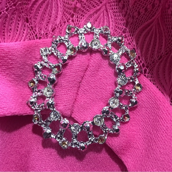 VINTAGE 70s Hot Pink Formal Maxi Dress Lace Crew Neck Long Sleeve Small Medium - Picture 7 of 16